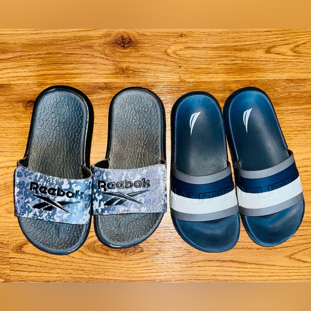 Two Pairs of Boy Slides Nautica + Reebok